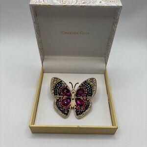 Charter Club Butterfly Brooch Gold Tone Rainbow Crystals Pave Insect Bug